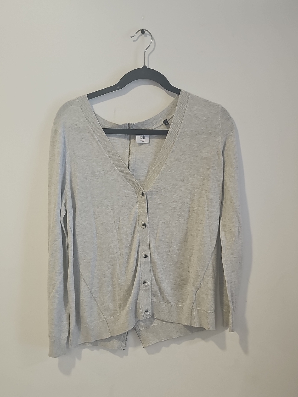 CAbi Light Gray V-Neck Button Cardigan